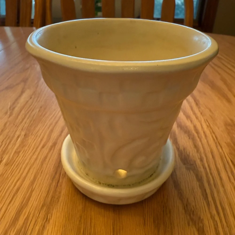 Vintage Cream Ceramic Planter with Saucer Bottom